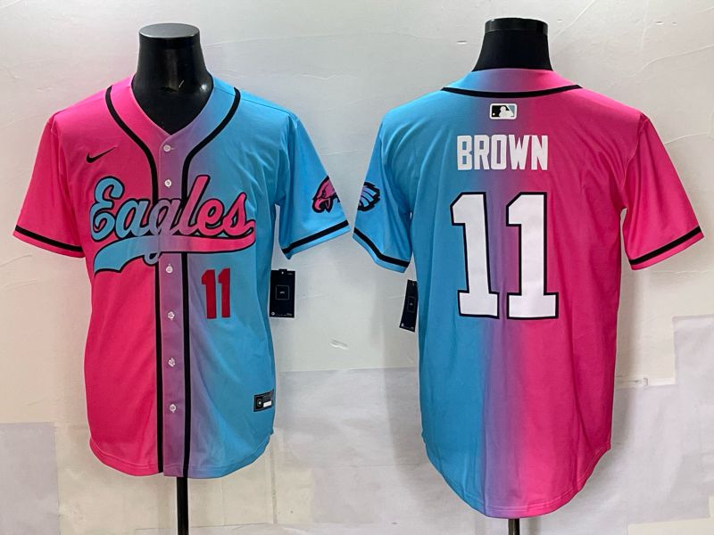 Men 2025 Philadelphia Eagles #11 Brown Blue pink Nike Limited NFL Jersey style 03